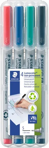 STAEDTLER 311 WP4 Lumocolor rotulador no permanente, colores surtidos, 4 unidades (paquete de 1), negro Varios colores