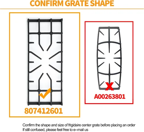 Miniatura 6 de Repuesto mejorado de rejilla 807412601 para piezas de estufa Frigidaire, 20 x 7.9 pulgadas, rejilla de quemador de superficie de hierro fundido
