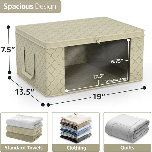 Miniatura 3 de Sorbus Bolsas de Almacenamiento de Ropa Medianas – Contenedores de Almacenamiento de Mantas Plegables para Organizar Dormitorio, Armario, Ropa, Beige