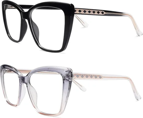 Miniatura 3 de AMOMOMA Trendy TR90 Gafas de Lectura Grandes con Filtro de Luz Azul para Mujeres, Elegantes Gafas Cuadradas Tipo Ojo de Gato AM6031 C1.negro+c3.gris