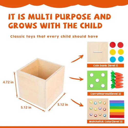 Miniatura 4 de Juguetes Montessori para bebés de 1 año - Kit de juego 4 en 1 incluye juego de cosecha de zanahorias, caja de monedas para bebés, juguetes