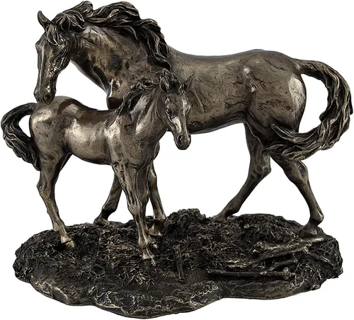 Veronese Design Majestic Mare and Foal Wild Horses - Estatua con acabado de bronce, detalle exquisito, resina fundida en frío, 7 pulgadas de largo,