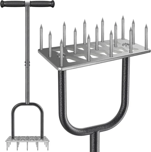Dolibest Aireador de césped, herramienta aireadora manual para césped con 15 picos de acero inoxidable, aireador de aire de césped con mango de