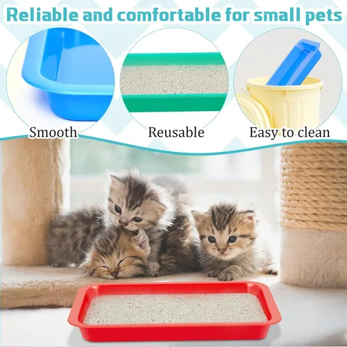 Miniatura 5 de Tessco for you 3 cajas de arena para gatitos, caja de arena abierta para gatos, de plástico impermeable, bandeja para conejos, inodoro de viaje