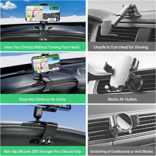 Miniatura 4 de Soporte de teléfono para tablero de automóvil, rotación de 360 grados, soporte universal para teléfono celular para soporte de montaje de clip