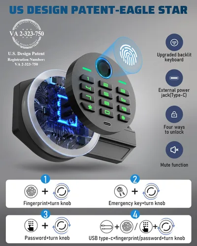 Miniatura 2 de Kavey 2.0 Caja de Seguridad Biométrica con Lector de Huellas Dactilar, Caja de Seguridad para el Hogar con Sistema de Alarma Dual, Caja de Seguridad