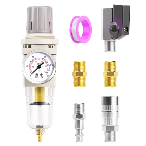 Miniatura 13 de TAILONZ PNEUMATIC Regulador de presión de filtro de aire de drenaje automático NPT de 1/4 de pulgada Combo Piggyback, filtro compresor