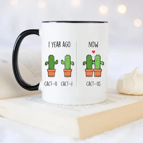 Miniatura 4 de YouNique Designs 1 Año Fechado taza, 11 onzas, Divertida taza de café de aniversario del primer año para parejas, Mango negro