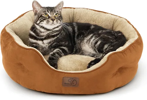 Miniatura 15 de Bedsure Camas refrescantes para perros pequeños, camas redondas para gatos de interior, cama lavable para cachorros y gatitos con parte inferior Azul