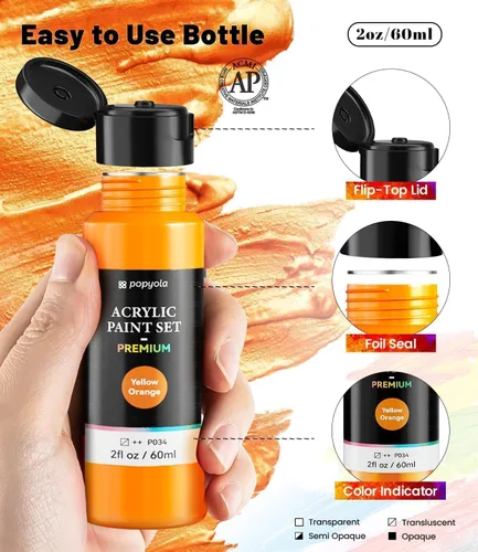 Miniatura 8 de Juego de 64 pinturas acrílicas con 12 pinceles, 2 cuchillos y paleta, 48 colores (2oz/60ml) Pintura artesanal para adultos, niños, artistas