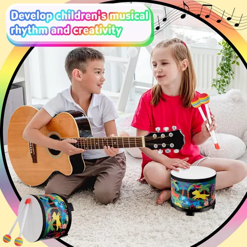 Miniatura 5 de Floor Tom Drum - Tambor de música de 8 pulgadas con 2 palos, instrumentos musicales para niños, instrumentos de percusión para niños, niñas, bebés