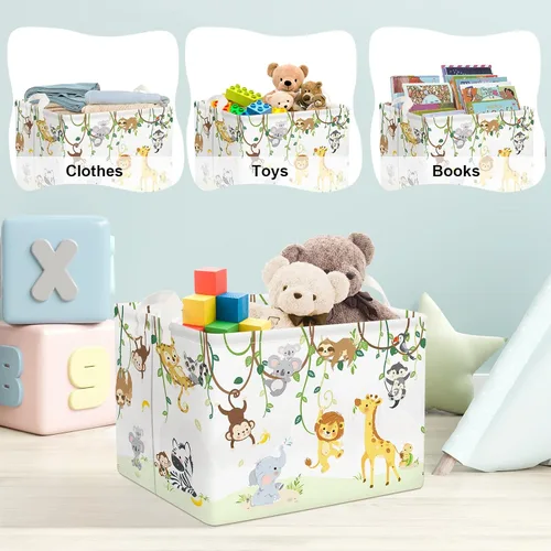 Miniatura 5 de Clastyle Cesta de bebé con diseño de animales del bosque de vid para niños, caja organizadora de caja de pecho, organizador de guardería, decoración