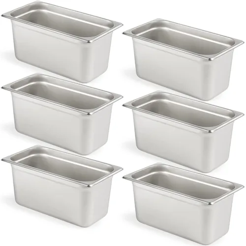 Miniatura 25 de CURTA Paquete de 6 sartenes antiatascos para hotel, tamaño 1/6 de 6 pulgadas de profundidad, bandeja comercial NSF de acero inoxidable 18/8