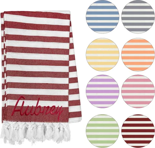 Miniatura 11 de Toalla de playa personalizada con borlas, toalla de playa turca personalizada de gran tamaño con nombre bordado para adultos y niños, piscina