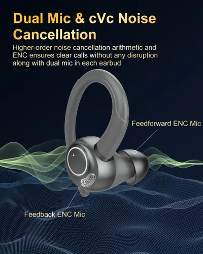 Miniatura 4 de Audífonos inalámbricos, auriculares Bluetooth 5.4 deportivos, auriculares sobre la oreja con ENC, cancelación de ruido con micrófono, 48H, Gris