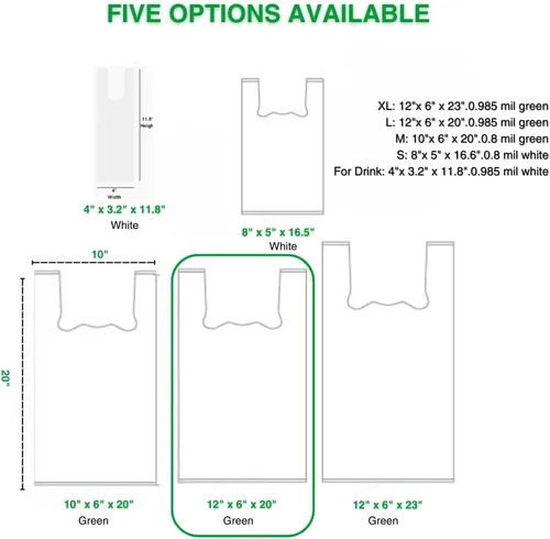 Miniatura 4 de (Grande) Bolsas de compras compostables certificadas por OrangeBio para el hogar, 200 unidades, 12 x 6 x 20 pulgadas (extragruesas), capacidad