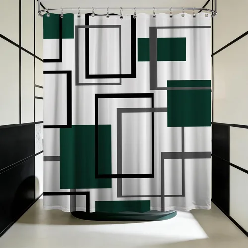 Miniatura 20 de Cortina de Ducha en Blanco y Negro Geométrica Cortinas de Ducha para Decoración de Baños de Hombres Juego de Cortina de Baño en Negro Blanco y Gris