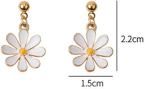 Miniatura 5 de Aretes de tuerca con diseño de margarita. Bonitos aretes colgantes de crisantemo con diseño de flor de sol para mujeres y niñas
