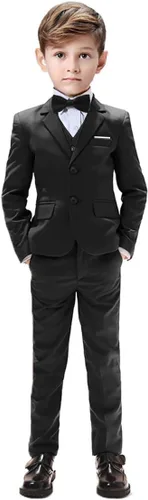Trajes de 5 piezas para niños, pantalones blazer ajustados, color negro y azul, traje para boda