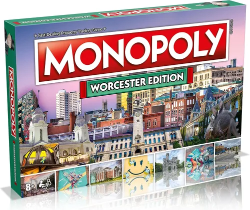 Monopoly Board Game Worcester Edition: 2-6 jugadores Juegos de mesa familiares para niños y adultos, juegos de mesa para niños de 8 años en