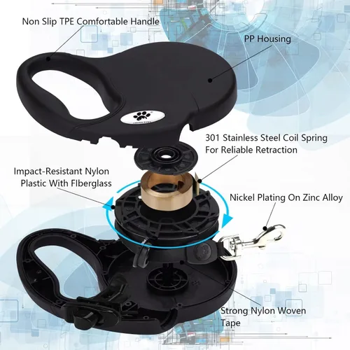 Miniatura 3 de Correa retráctil de 13 pies para perros grandes de hasta 26 libras, cinta de nailon sin enredos, color negro Dan S
