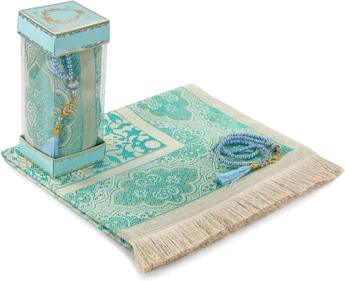 Miniatura 5 de Alfombra de oración musulmana y cuentas de oración con elegante caja de regalo Janamaz Sajada Alfombra de oración islámica suave Juego
