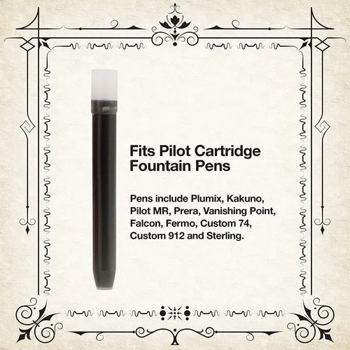Miniatura 7 de PILOT Metropolitan Collection - Pluma estilográfica, barril negro, diseño clásico, punta media, con 12 cartuchos de tinta negros y 12 azules