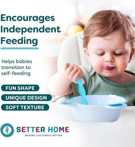 Miniatura 4 de Juego de cucharas de silicona prémium para bebés, cucharas para bebés y niños pequeños, utensilios de destete masticables para bebés de primera