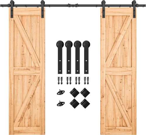 Miniatura 9 de SMARTSTANDARD Kit de herrajes para puerta corrediza de granero de doble puerta resistente de 5 pies, suave y silencioso, fácil de instalar, incluye