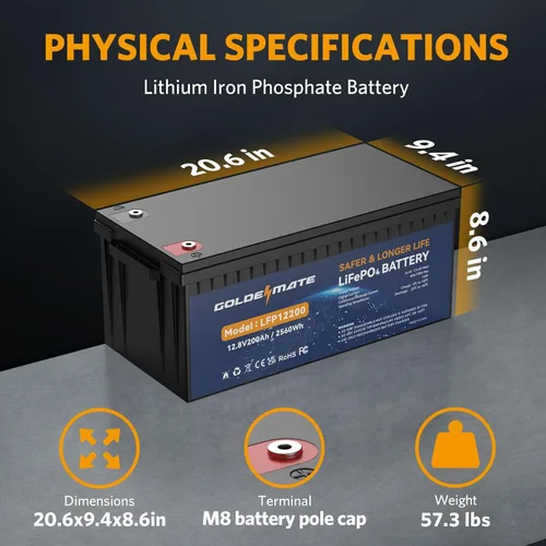 Miniatura 4 de GOLDENMATE Batería de litio LiFePO4 de 12 V 200 Ah, batería recargable de hasta 15000 ciclos, BMS integrado, máximo 2560 Wh, perfecta para RV