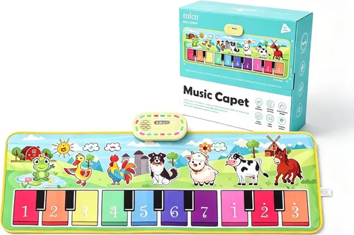 Miniatura 10 de Alfombrilla de piano con sonidos musicales de animales de granja para niños, juguete educativo sensorial de aprendizaje con batería para niños