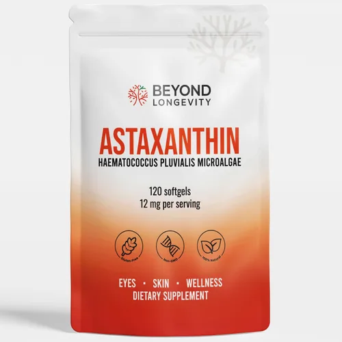 Astaxantina 12 mg - Suplemento antioxidante de microalgas, 120 cápsulas blandas para apoyo a los ojos, la piel y el bienestar