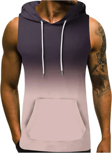 KCaHFO Men's Workout Hooded Tank Tops Summer Bodybuilding Muscle Shirt Sleeveless Gym Training Hoodies with Pocket