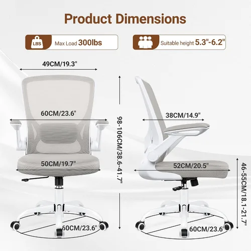 Miniatura 2 de BESTFAIR Silla de oficina ergonómica, sillas de computadora de malla con soporte lumbar, silla de escritorio giratoria con brazos abatibles y altura