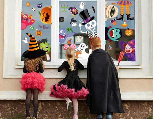 Miniatura 5 de BAYLAY Adhesivos para ventanas de Halloween, 10 hojas de decoración de ventanas de Halloween de doble cara para Halloween y ventanas