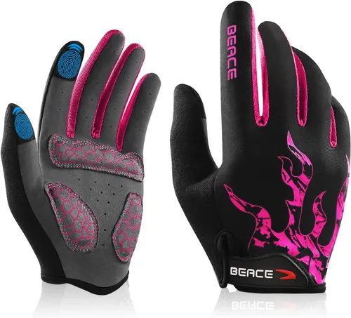 Miniatura 18 de BEACE Guantes de ciclismo para hombres y mujeres, guantes de ciclismo de montaña con pantalla táctil y palma de silicona antideslizante, guantes