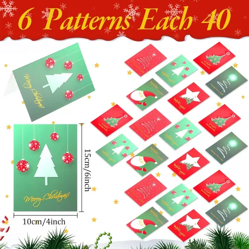 Miniatura 5 de Crtiin Juego de 240 Tarjetas de Navidad 2025 Tarjetas de Felicitación Navideñas con Sobres Calcomanías 6 Diseños Surtido a Granel 5.9 x 3.9 Pulgadas