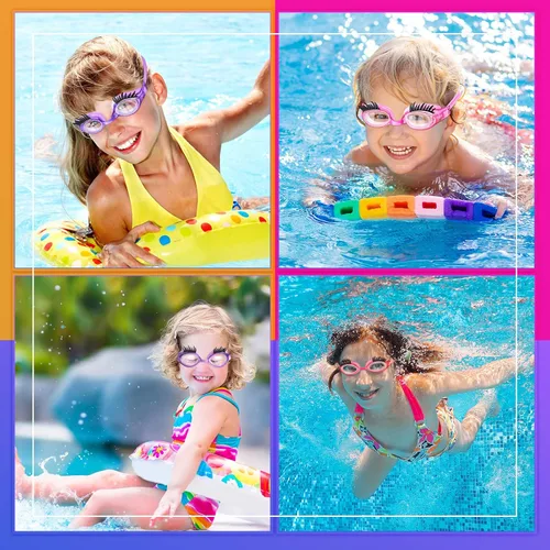 Miniatura 6 de Konohan Gafas de natación para niños, pestañas para niñas, divertidas gafas de natación sin fugas, antivaho y UV para extensiones de pestañas
