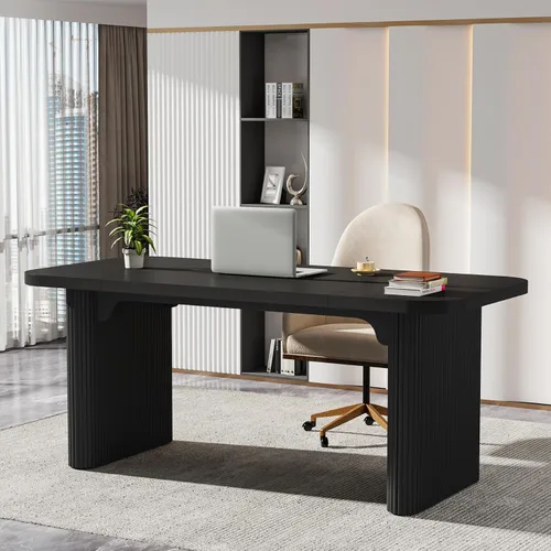 Miniatura 9 de Tribesigns Escritorio ejecutivo de 62 pulgadas, escritorio grande para computadora de oficina con doble pedestal, mesa rectangular de estilo moderno