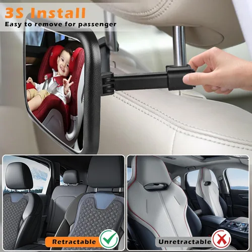 Miniatura 6 de Espejo de coche recargable para bebé con luz – Espejo para bebé en coche con control remoto, espejo de coche para bebé estable gancho clip