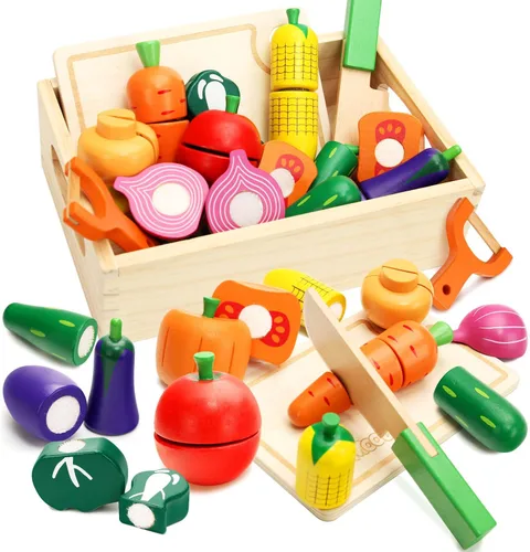 Juego de comida de madera para niños pequeños, juguetes de simulación, accesorios de cocina, juego de corte de verduras para niños, regalo para