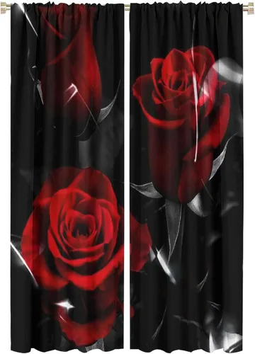 Miniatura 29 de Cortinas opacas con diseño floral de rosas para cocina, retro, rústicas, románticas, con bolsillo para barra, cortinas opacas para dormitorio, sala