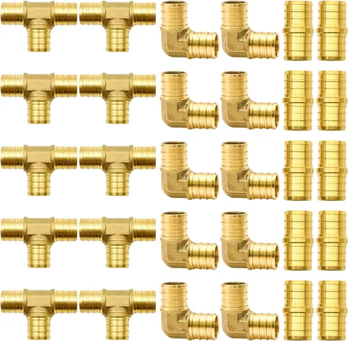 Miniatura 10 de 15 piezas de accesorios PEX de 1/2 pulgada, juego de acoplamientos rectos de codo TEE, combinación de accesorios de PEX de latón con Tees, codos