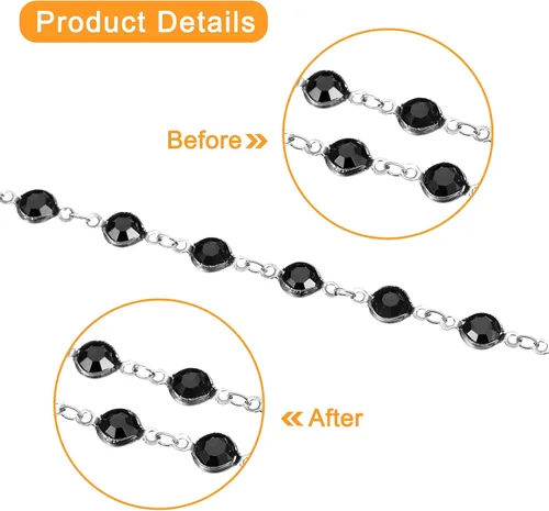 Miniatura 3 de uxcell Cadena de diamantes de imitación negros de 5 yardas a granel con cadena de latón chapada en plata para hacer joyas, manualidades, pulseras