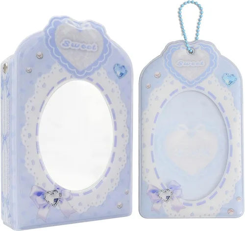 Kpop - Mini álbumes de fotos de 3 pulgadas, 40 bolsillos, soporte para tarjetas fotográficas con lazo, patrón de corbatín, álbum de fotos para Azul