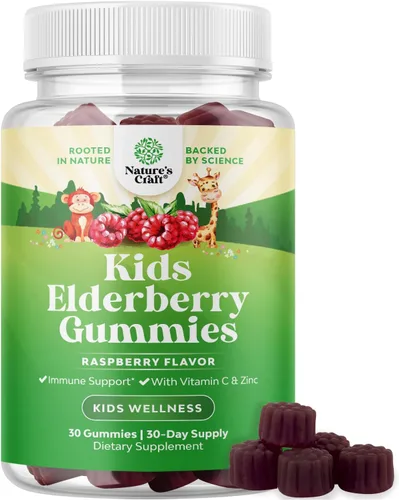 Gomitas de saúco para niños con zinc y vitamina C, deliciosas gomitas de saúco negro Sambucus para apoyo inmunológico de niños, apoyo diario de