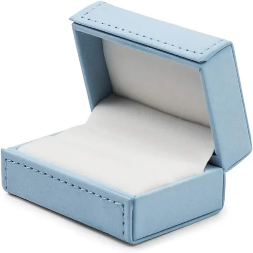 Miniatura 4 de Oirlv Caja de anillos dobles de cuero azul para boda, propuesta, compromiso.