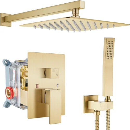 Miniatura 23 de gotonovo Sistema de ducha de lluvia para baño, juego de cabezal y mango de ducha de lluvia montado en la pared, conjunto completo combinado de latón