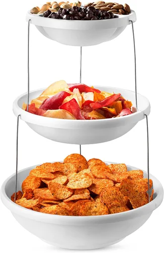 Masirs Cuenco plegable de 3 niveles: diseño decorativo se pliega para un almacenamiento mínimo. Ideal para servir aperitivos, ensalada y fruta.