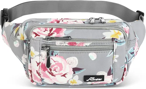 Riñonera para hombres y mujeres, con correa ajustable para entrenamiento al aire libre, viajes, casual, correr, senderismo, ciclismo (flores grises